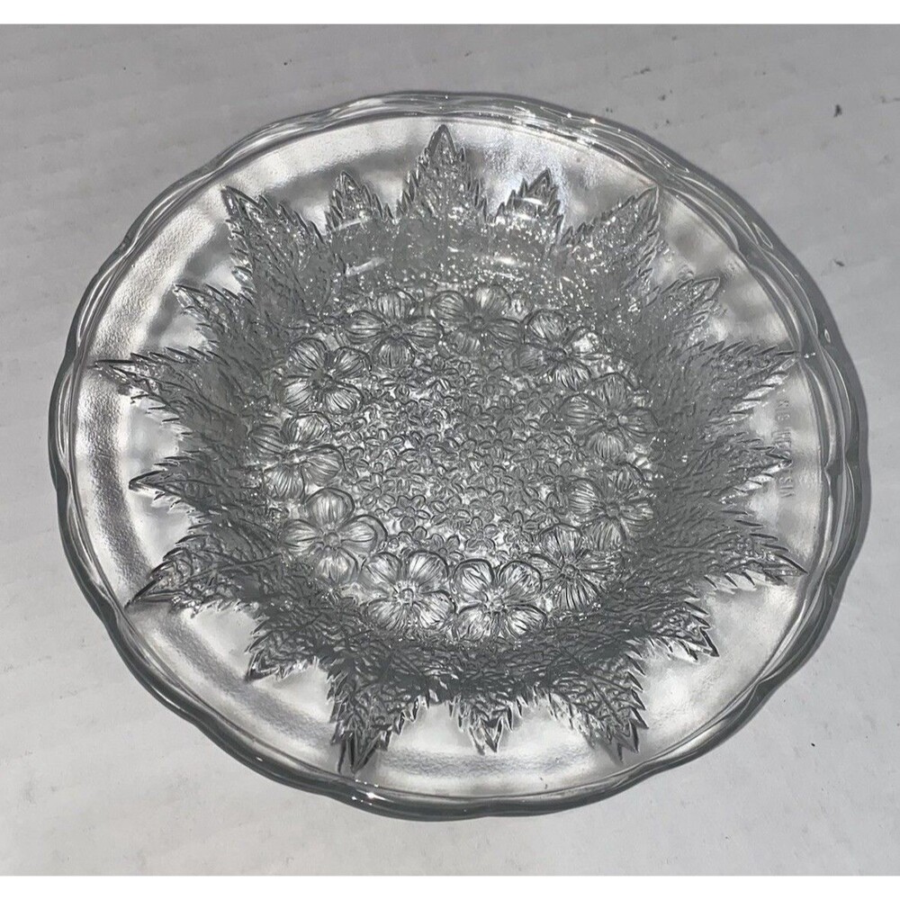 2 VINTAGE KIG INDONESIA PRESSED CLEAR GLASS 6" PLATES Saucers FLORAL